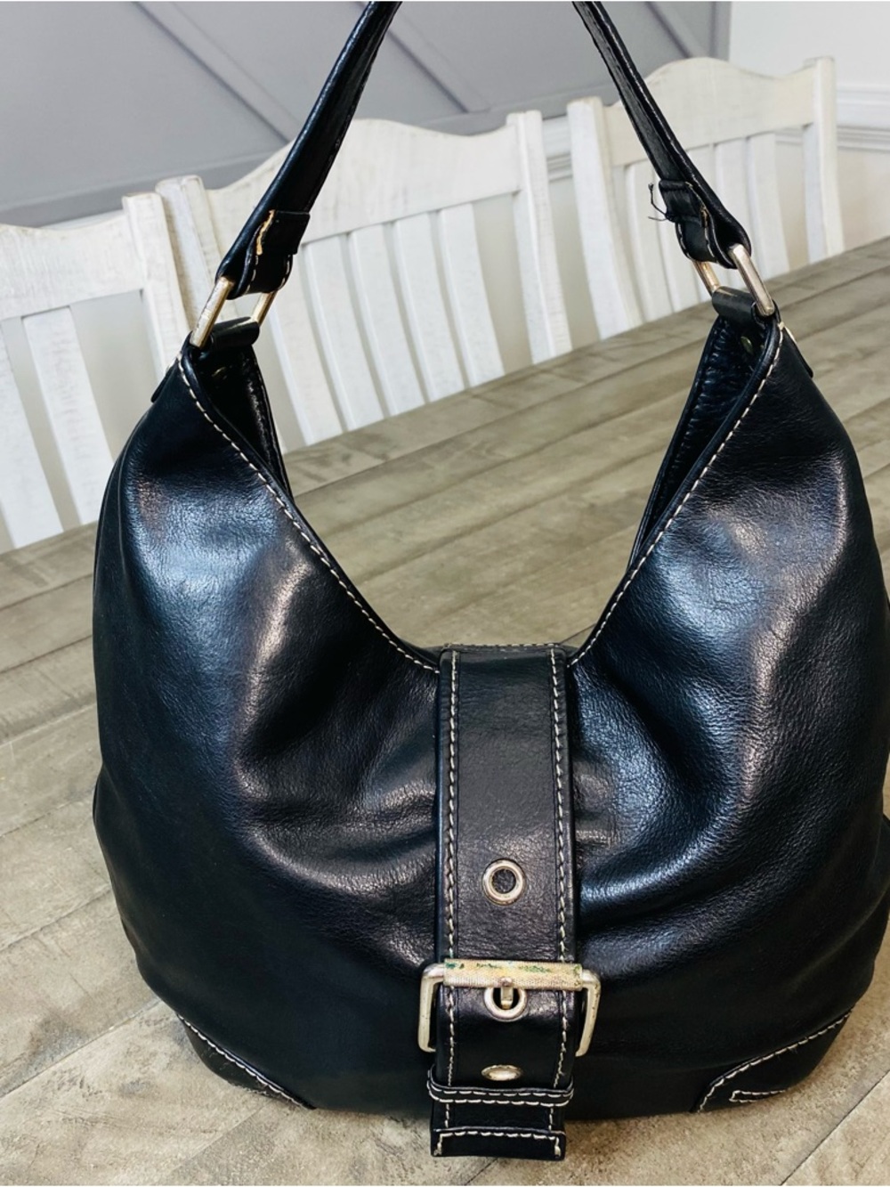 Michael Kors Black Leather  Hobo Shoulder Handbag Good Silver Hardware - Picture 4 of 12